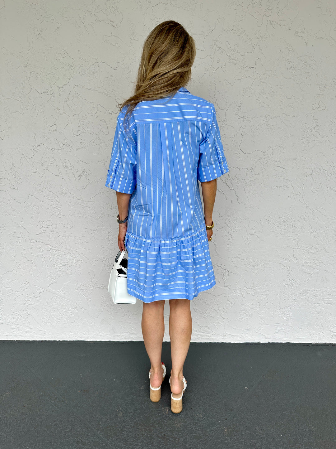 Simkhai Cris Short Sleeve Shirt Dress - Wide Oxford Blue Stripe