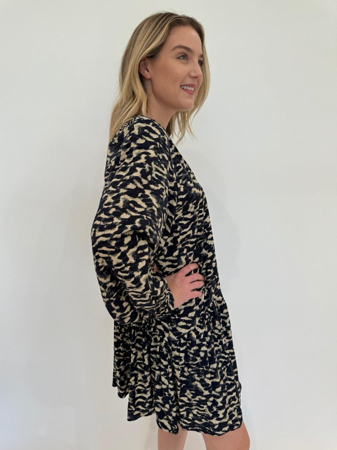 Ba&sh Aisha Long Sleeve Mini Dress in Encre available at Barbara Katz