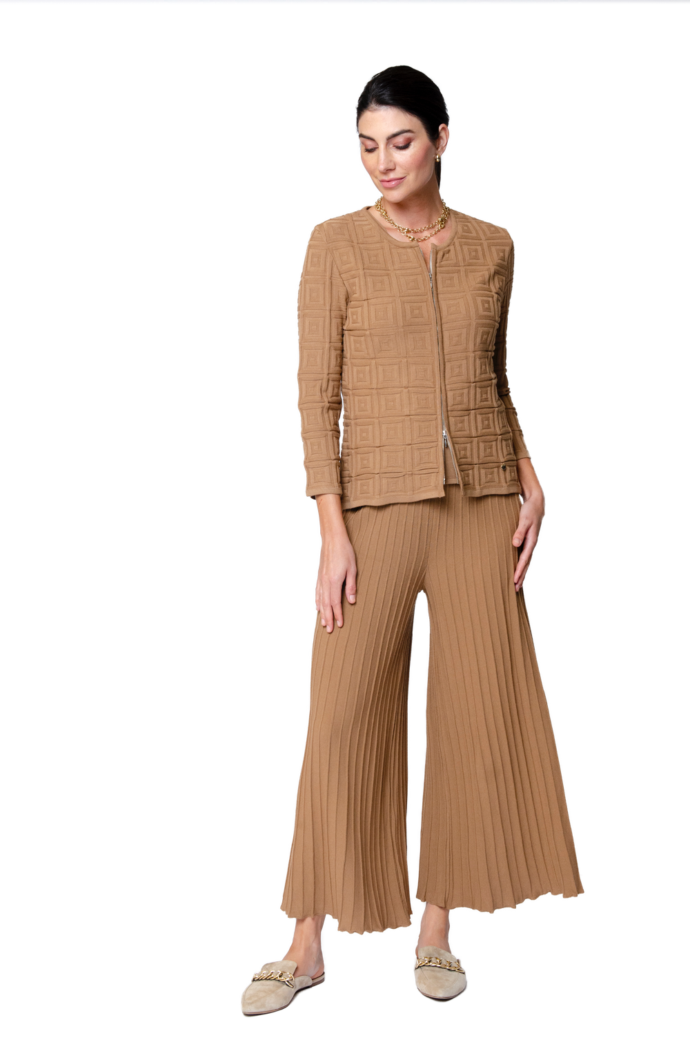 Biana Giuliana Plisse-Look Cropped Wide Leg Pants in Mocha available at Barbara Katz