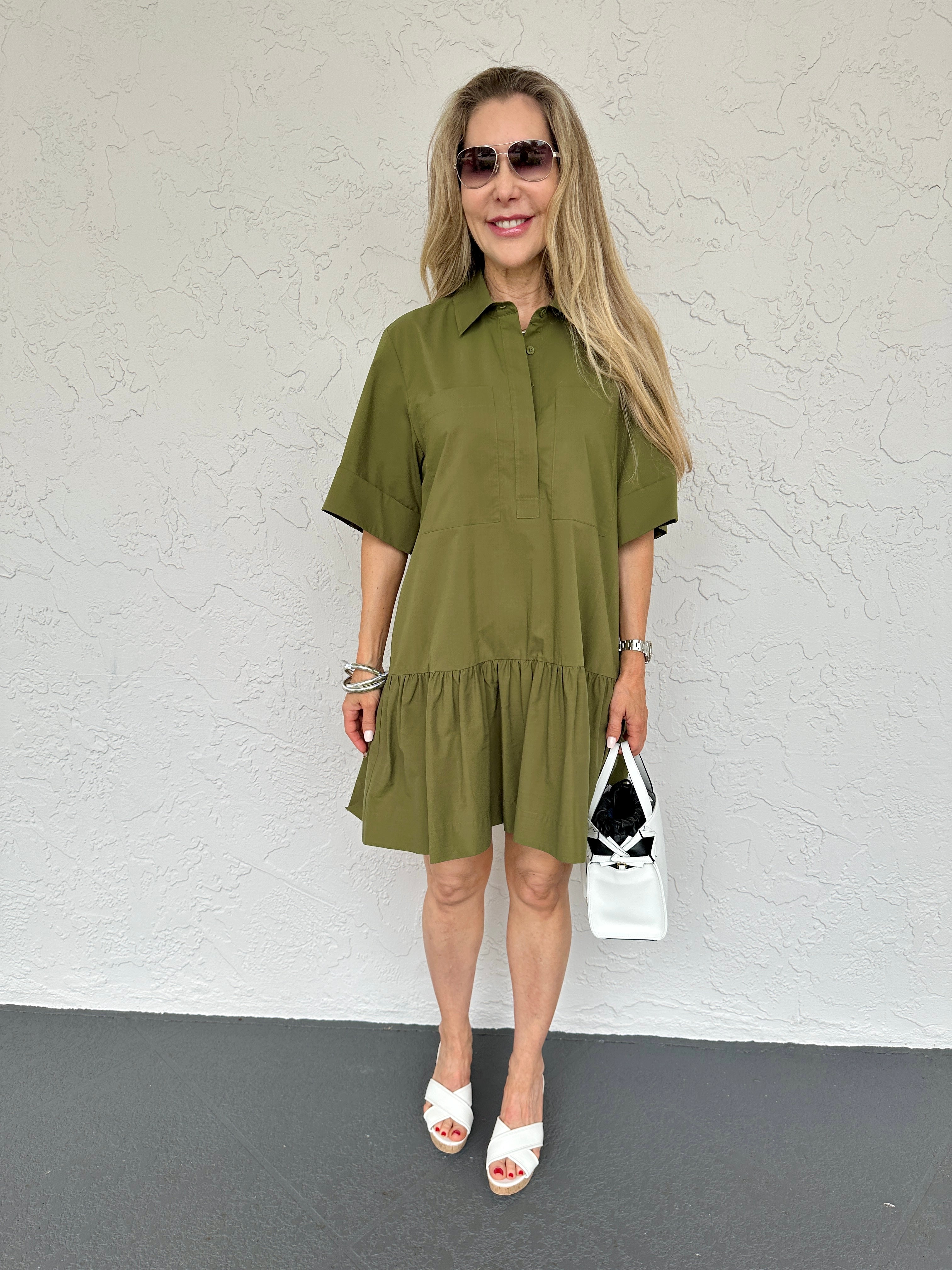 Cris Short Sleeve Shirt Dress Army