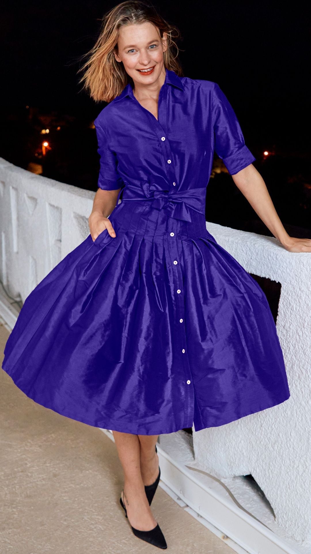 DIzzy-Lizzie Mrs Maisel Silk Dress in Purple available at Barbara Katz