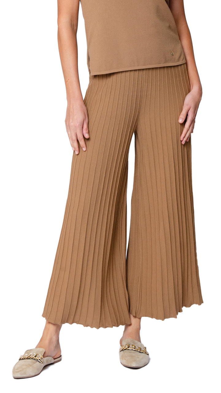 Biana Giuliana Plisse-Look Cropped Wide Leg Pants in Mocha available at Barbara Katz