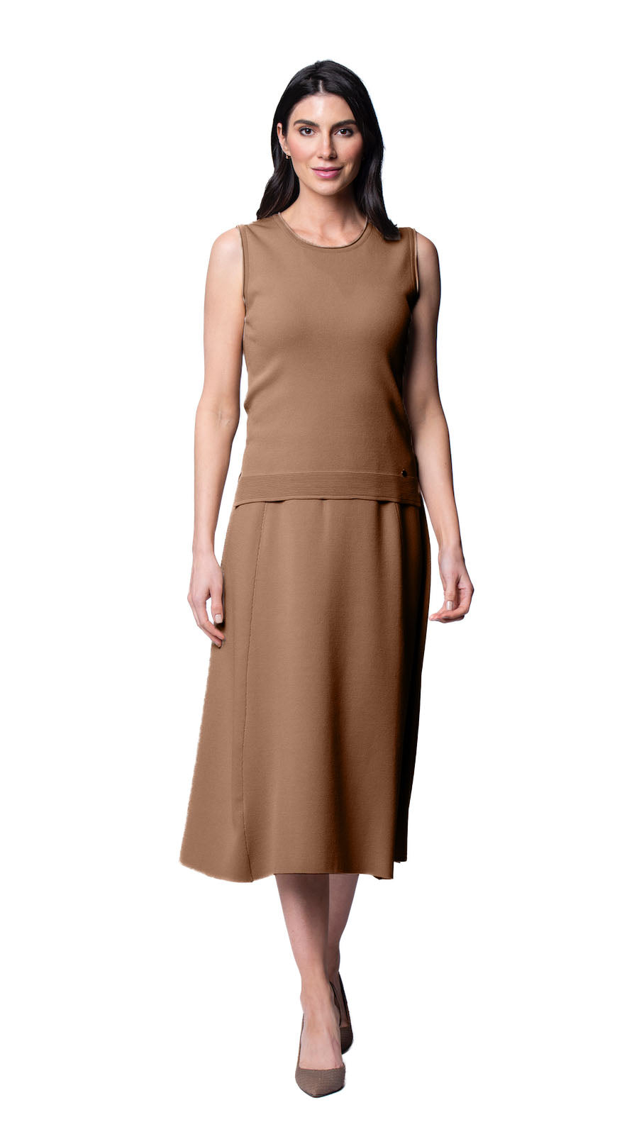 Biana Natalie A-Line Midi Skirt in Mocha available at Barbara Katz