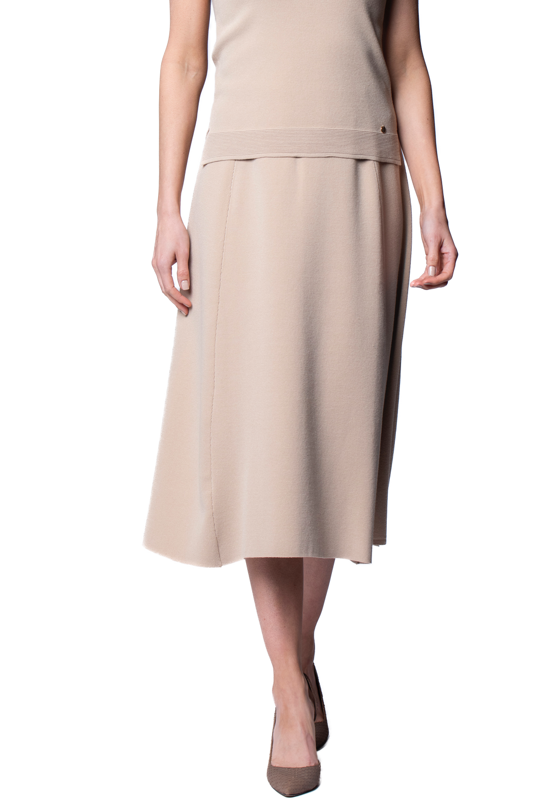 Biana Natalie A-Line Midi Skirt in Warm Beige available at Barbara Katz