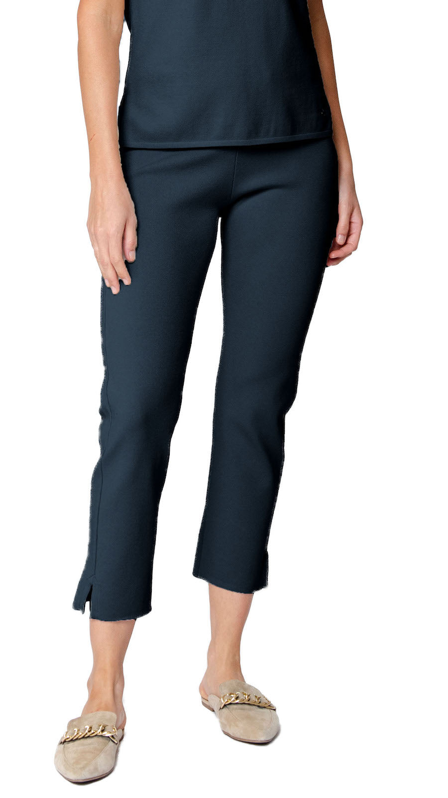 Biana Alice Milano-Knit Slim Leg Pants in Dark Navy available at Barbara Katz