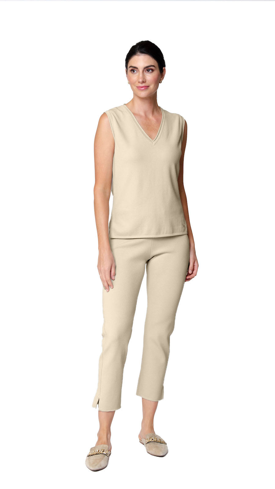 Biana Victoria V-Neck Tank Top in Warm Beige available at Barbara Katz