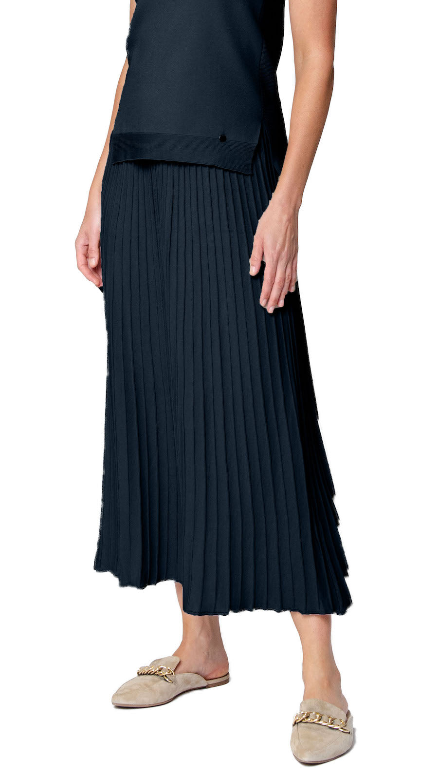 Biana Geraldina Pleated-Knit Maxi Skirt in Dark Navy available at Barbara Katz