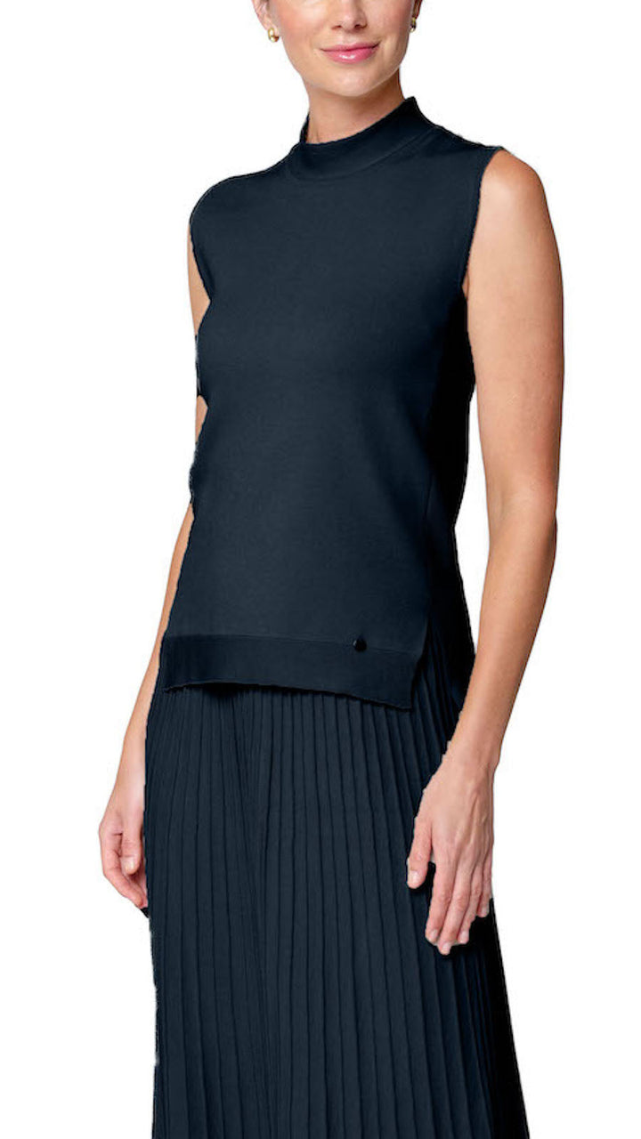 Biana Marie Mock Neck Sleeveless Top in Dark Navy available at Barbara Katz