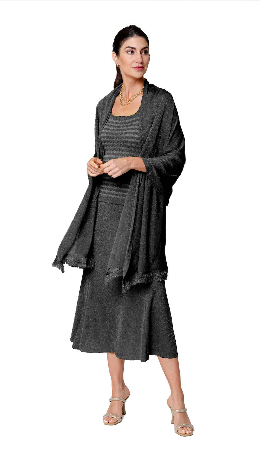 Biana Star Dust Shimmer Shawl in Silver Black available at Barbara Katz