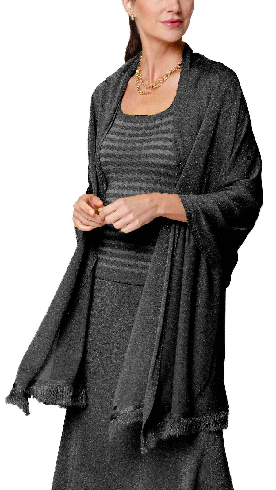 Biana Star Dust Shimmer Shawl in Silver Black available at Barbara Katz