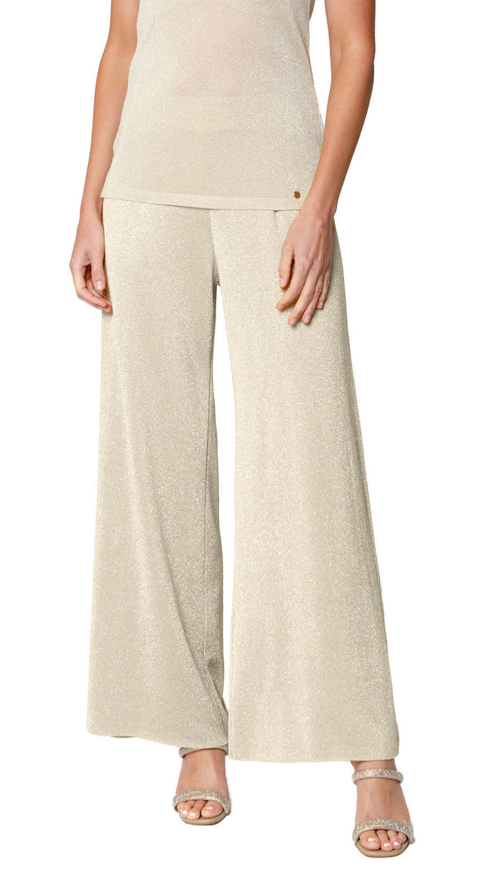 Biana Paola Wide Leg Shimmery Pants in Gold Beige available at Barbara Katz