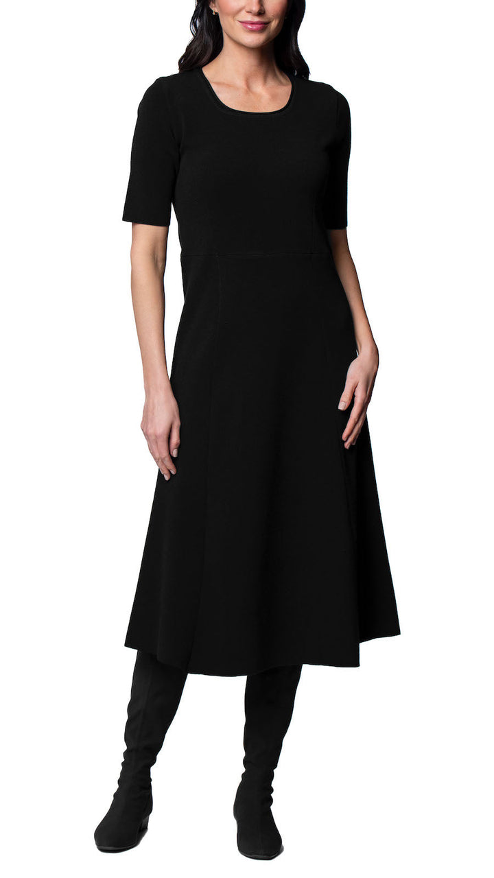 Nora Milano Knit Short Sleeved Fit-And-Flare Midi Dress - Black / Fall Pre-Order (Copy)