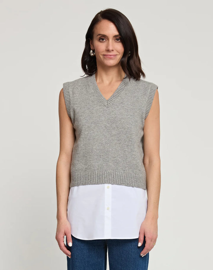 Hinson Wu Claire Sleeveless Foundation Layer in White worn under a grey vest