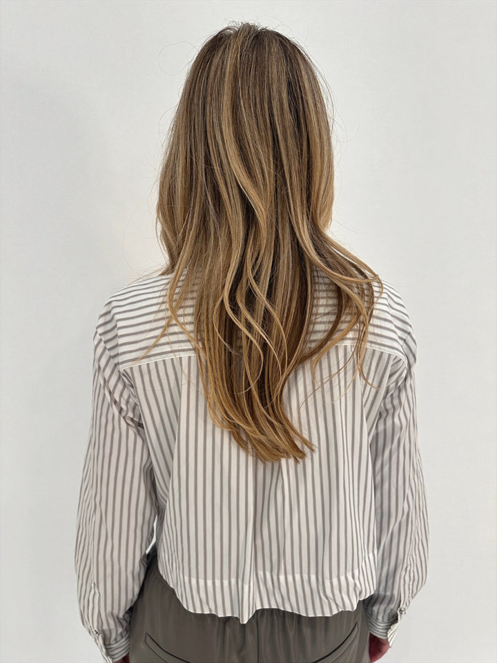 Marella Viterbo Stripes Cropped Shirt in Grey available at Barbara Katz