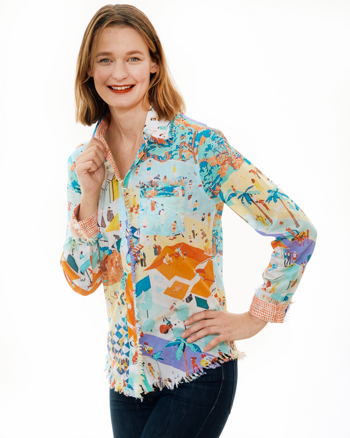 Dizzy-Lizzie Cape Cod Frayed Shirt - The Beach Print available at Barbara Katz