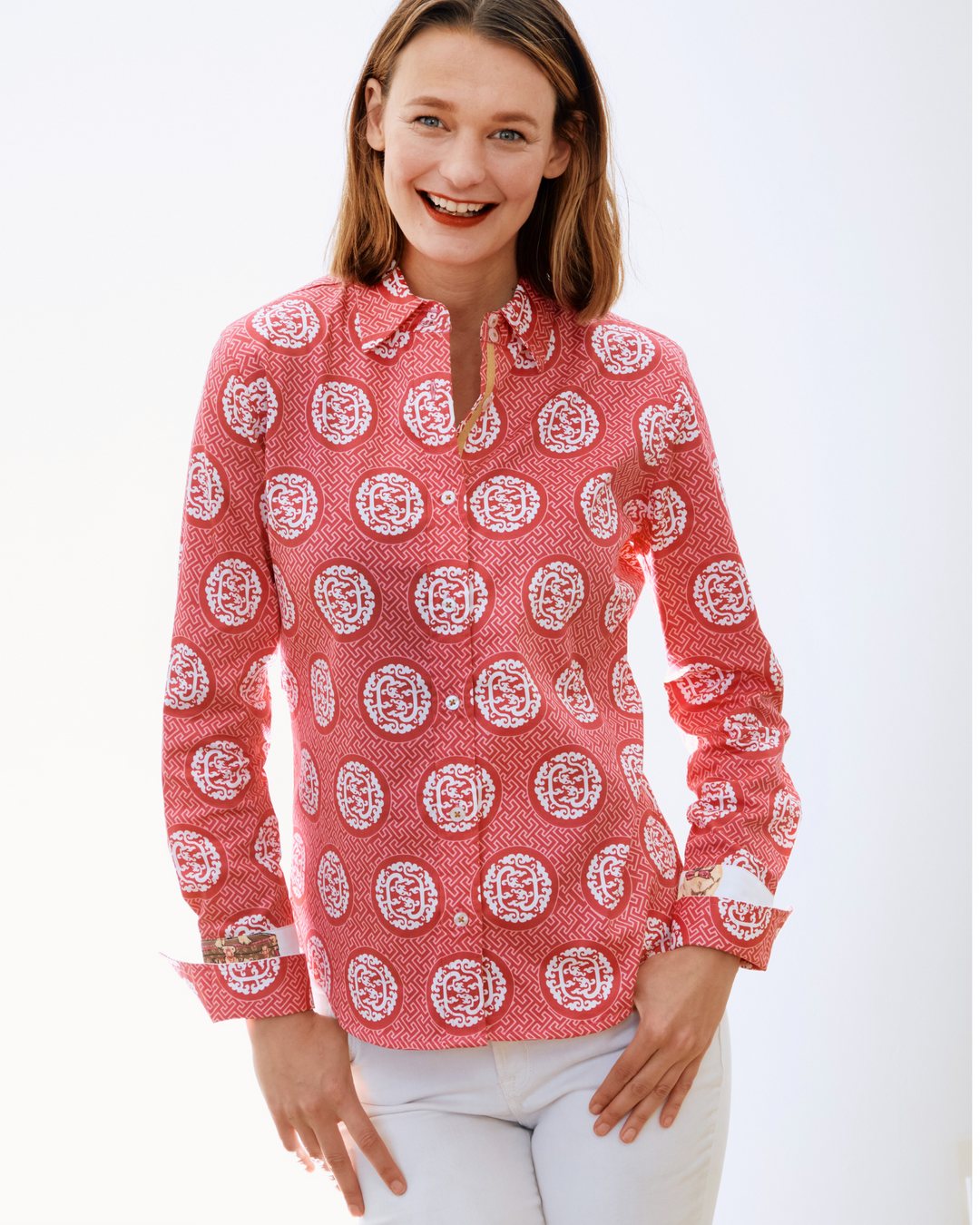 Dizzy-Lizzie Rome Long Sleeve Shirt - Pink Medallion available at Barbara Katz