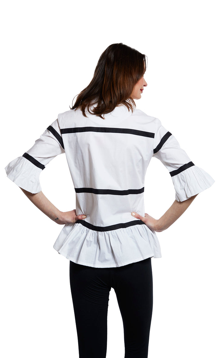 Dizzy-Lizzie Lexington Peplum Top - White With Ribbon Trim available at Barbara Katz