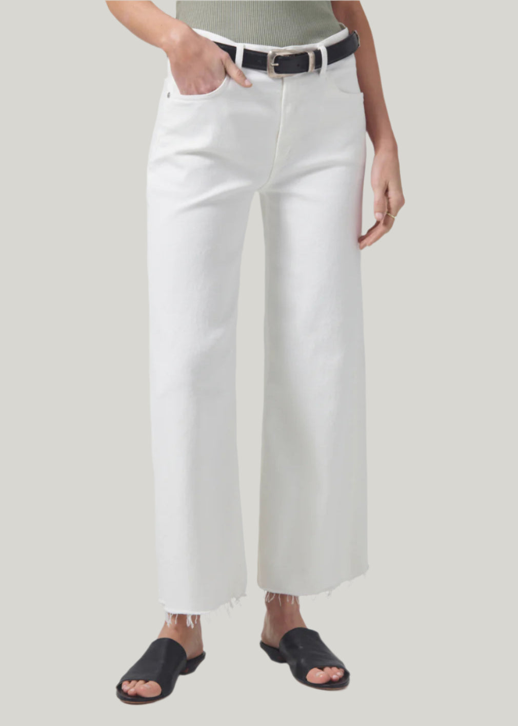 Citizens of Humanity Lyra Crop Wide Leg Jeans in White available at Barbara Katz