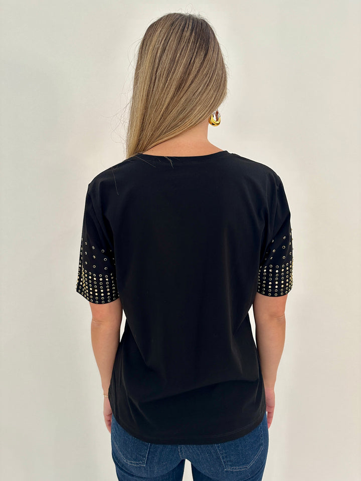 Leo & Ugo Grommet Sleeve T-Shirt in Black available at Barbara Katz