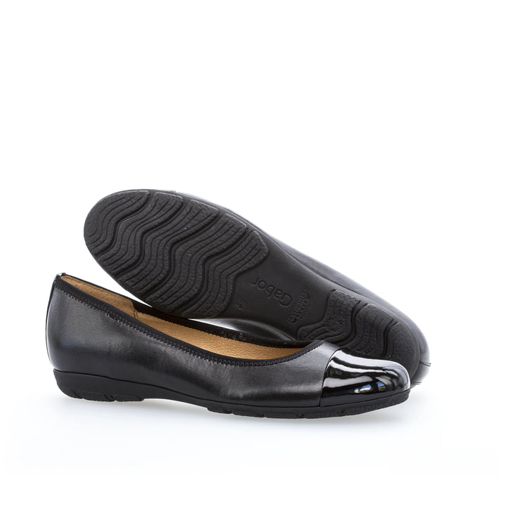 Gabor Cap Toe Leather Ballet Flats 24.161 in Black available at Barbara Katz