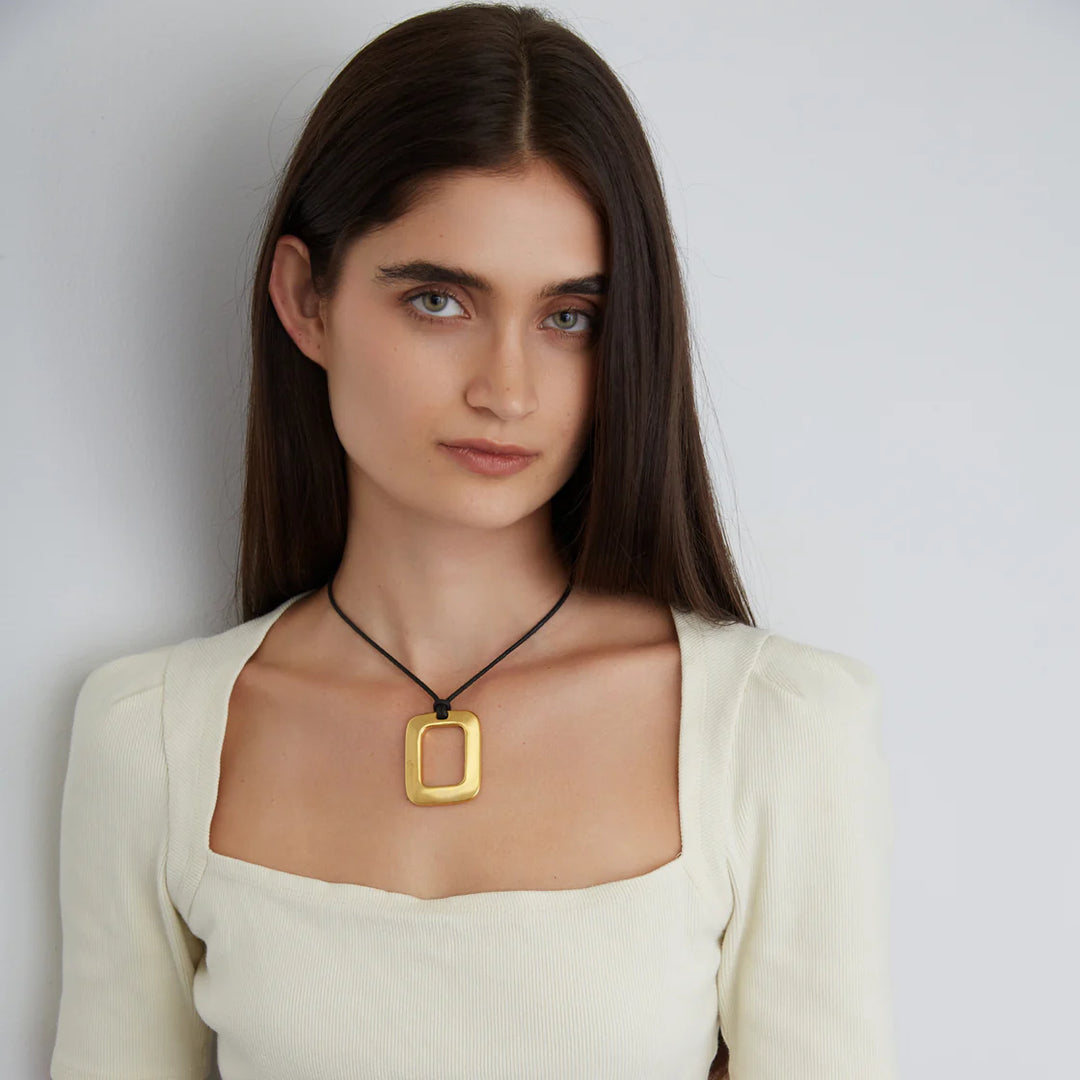 Ben Amun Ben Amun Encanto Cord Necklace With Gold Open Square Pendant available at Barbara Katz