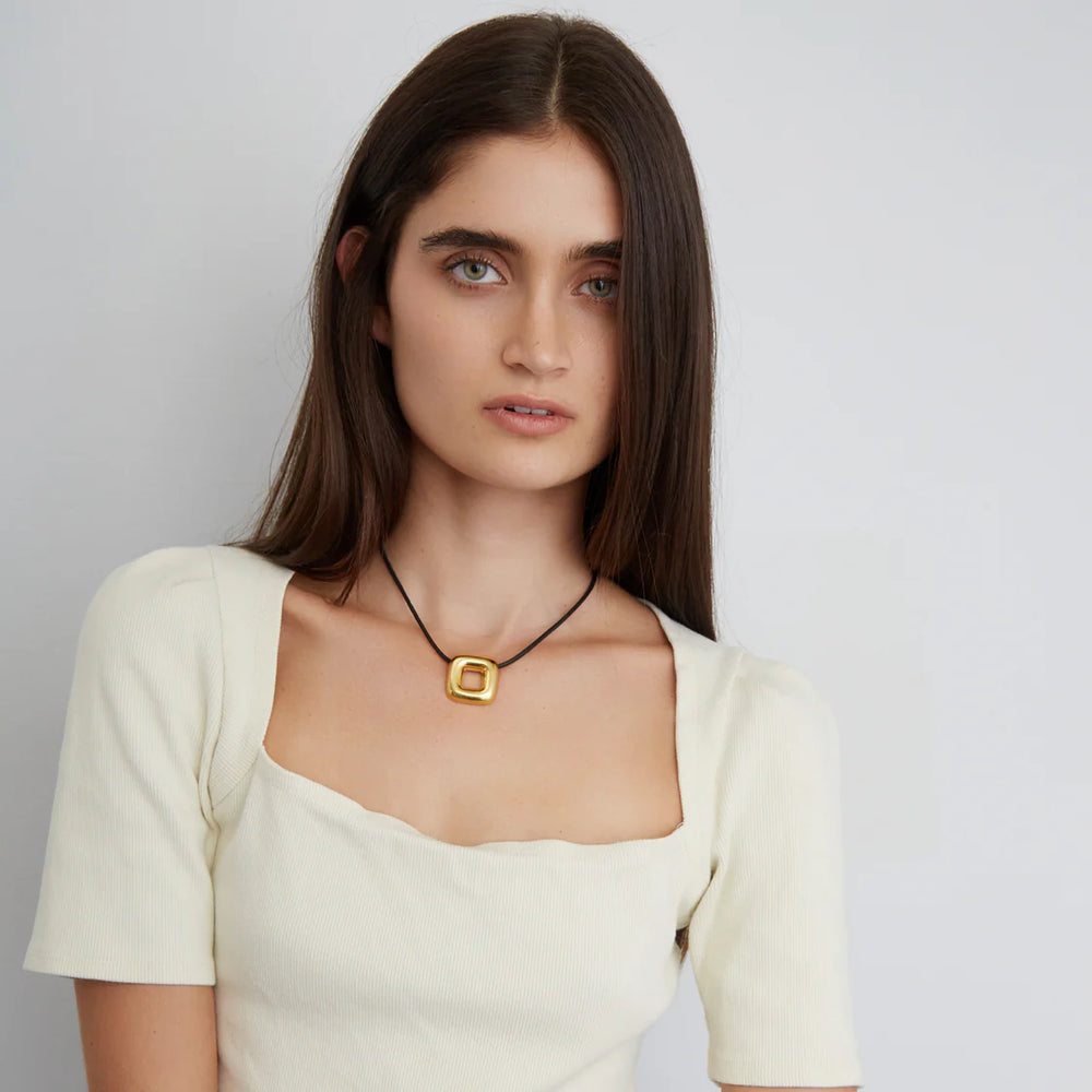 Ben Amun Jemez Cord Necklace With Small Gold Open Square Pendant available at Barbara Katz