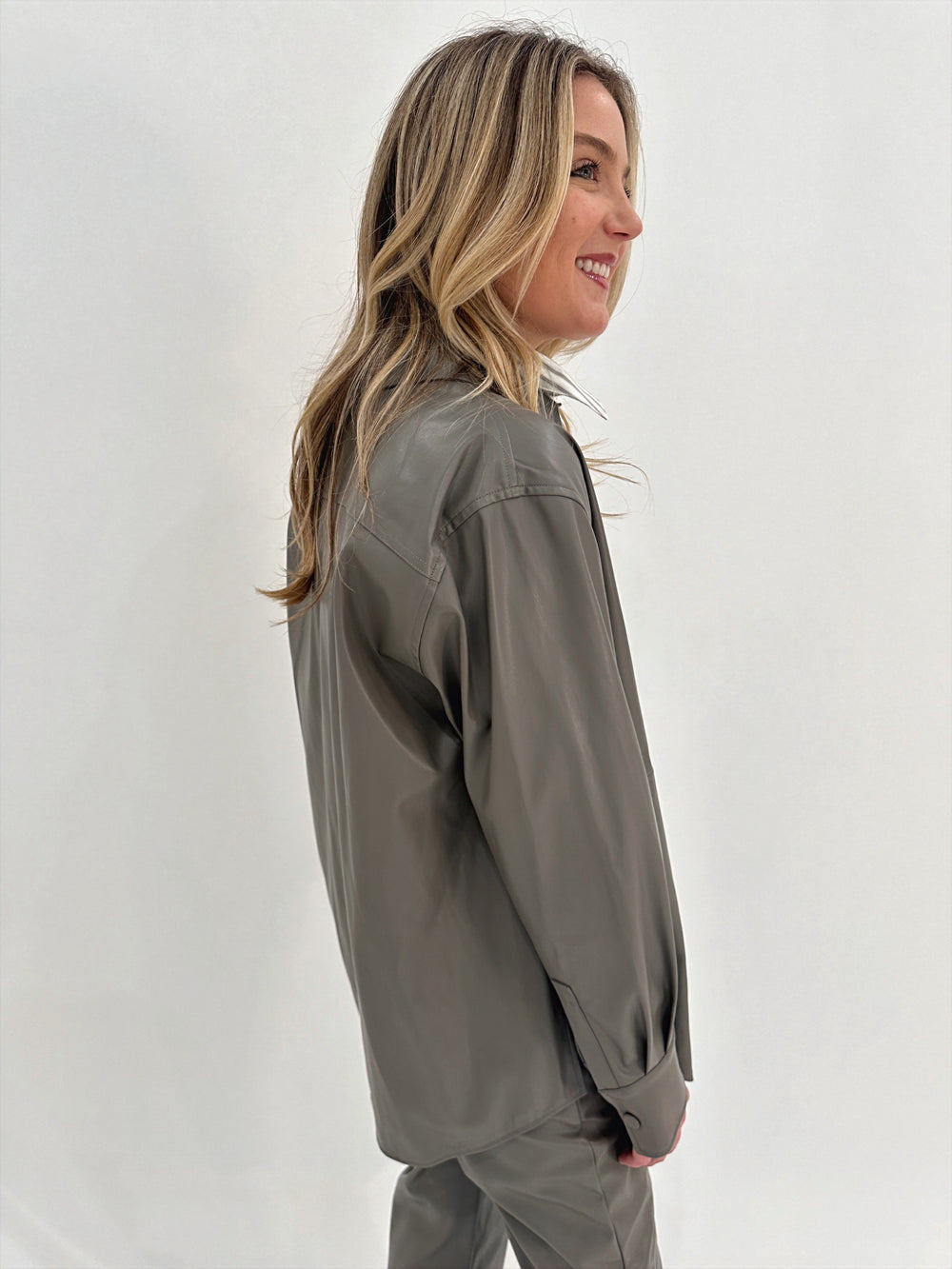 Marella Volto Long Sleeve Jersey Jacket in Mud available at Barbara Katz