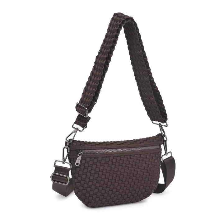 Sol and Selene Ethereal Woven Neoprene Crossbody Belt Bag in Chocolate available at Barbara Katz