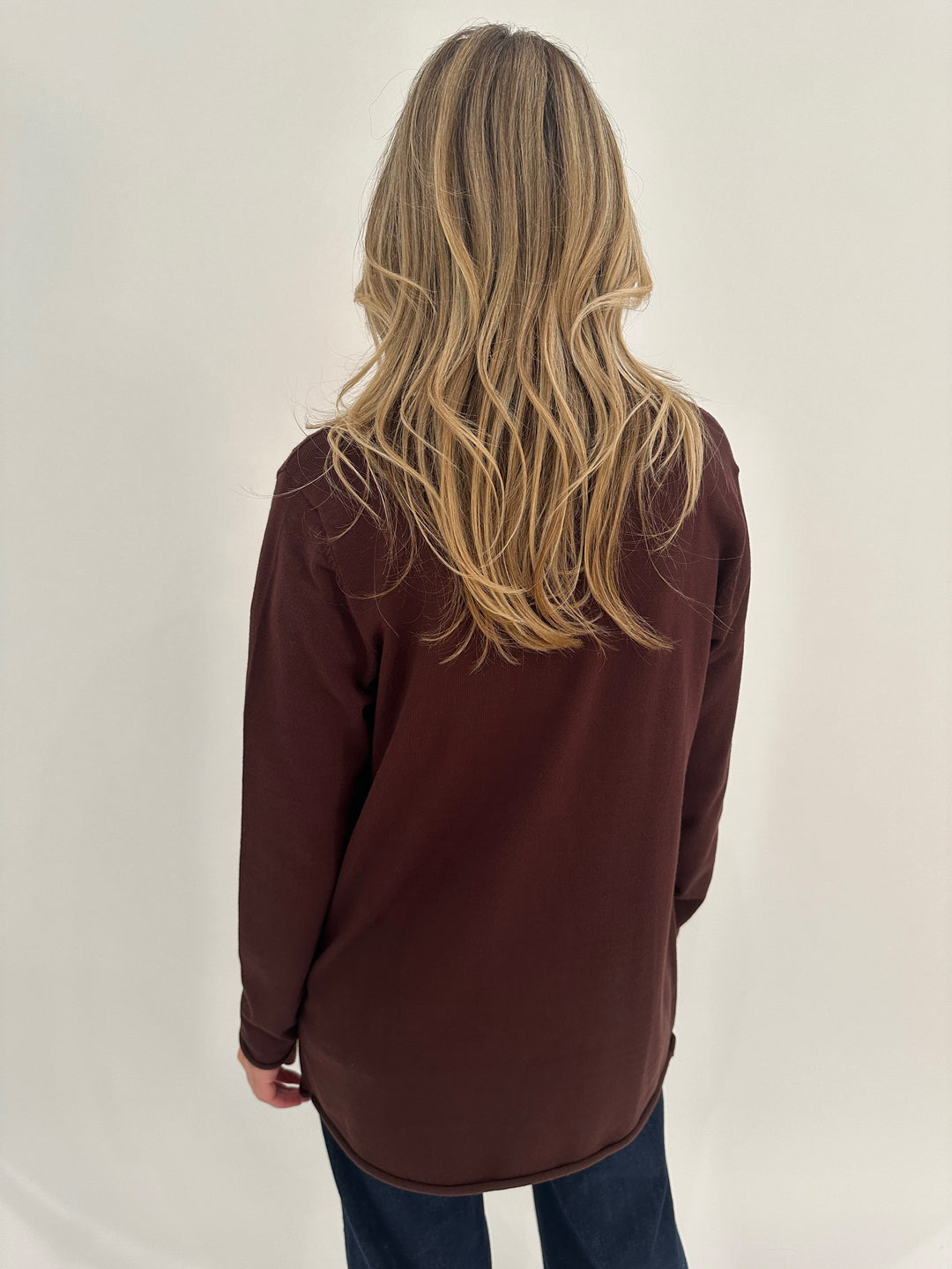 BK Olivia Long Open Cardigan in Espresso available at Barbara Katz