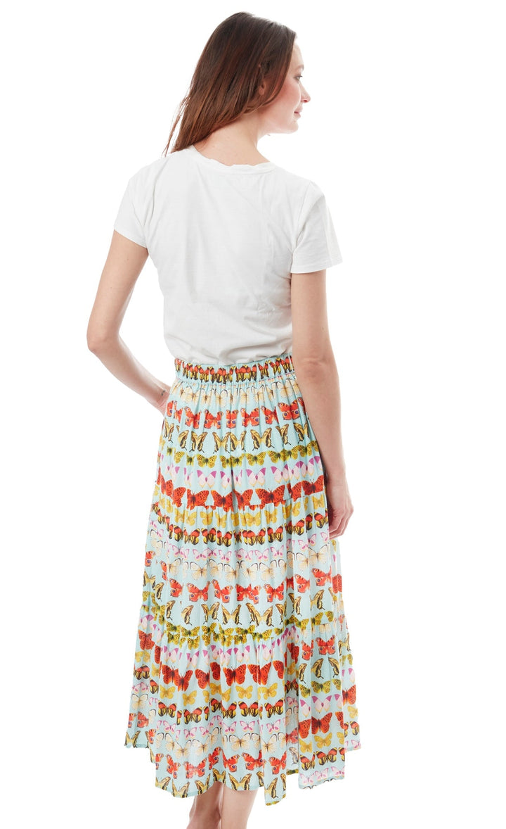 Dizzy-Lizzie Woodstock Midi Skirt - White With Butterflies available at Barbara Katz