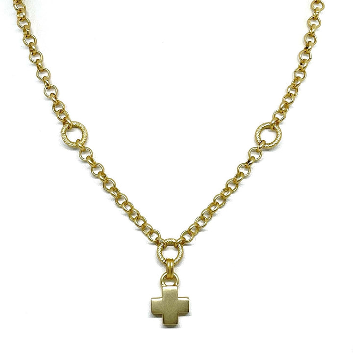 Deborah Grivas Matte Gold Cross Pendant On Matte Gold Chain Necklace