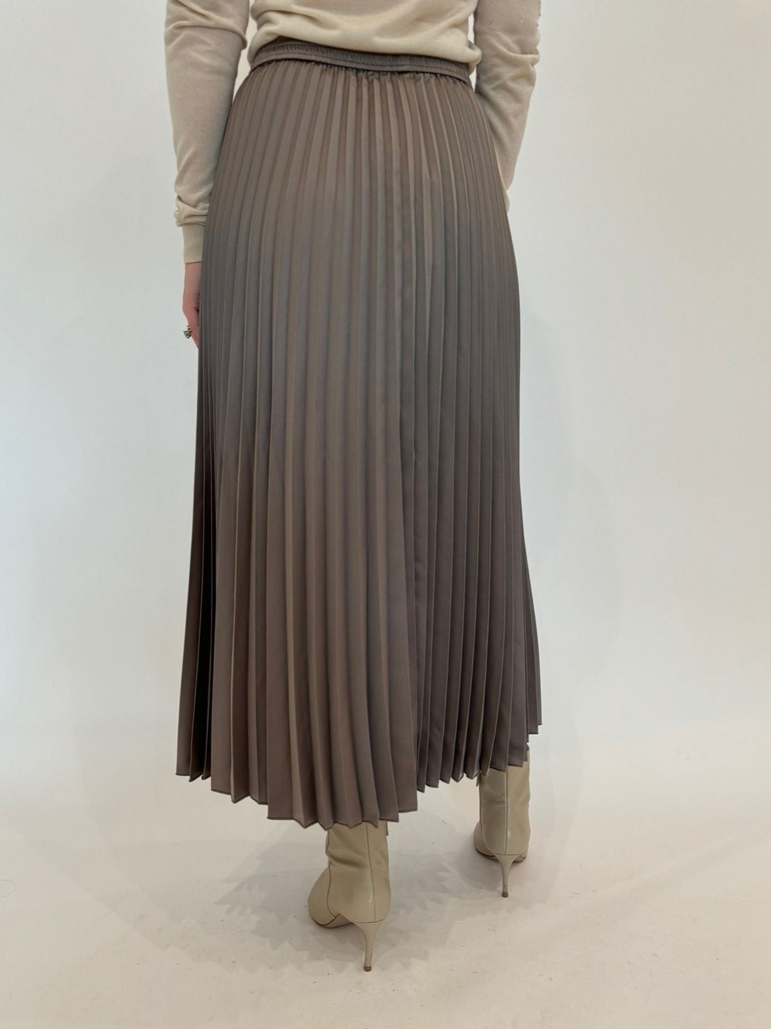 Marella Monochrome Agente Pleated Midi Skirt in Turtledove available at Barbara Katz