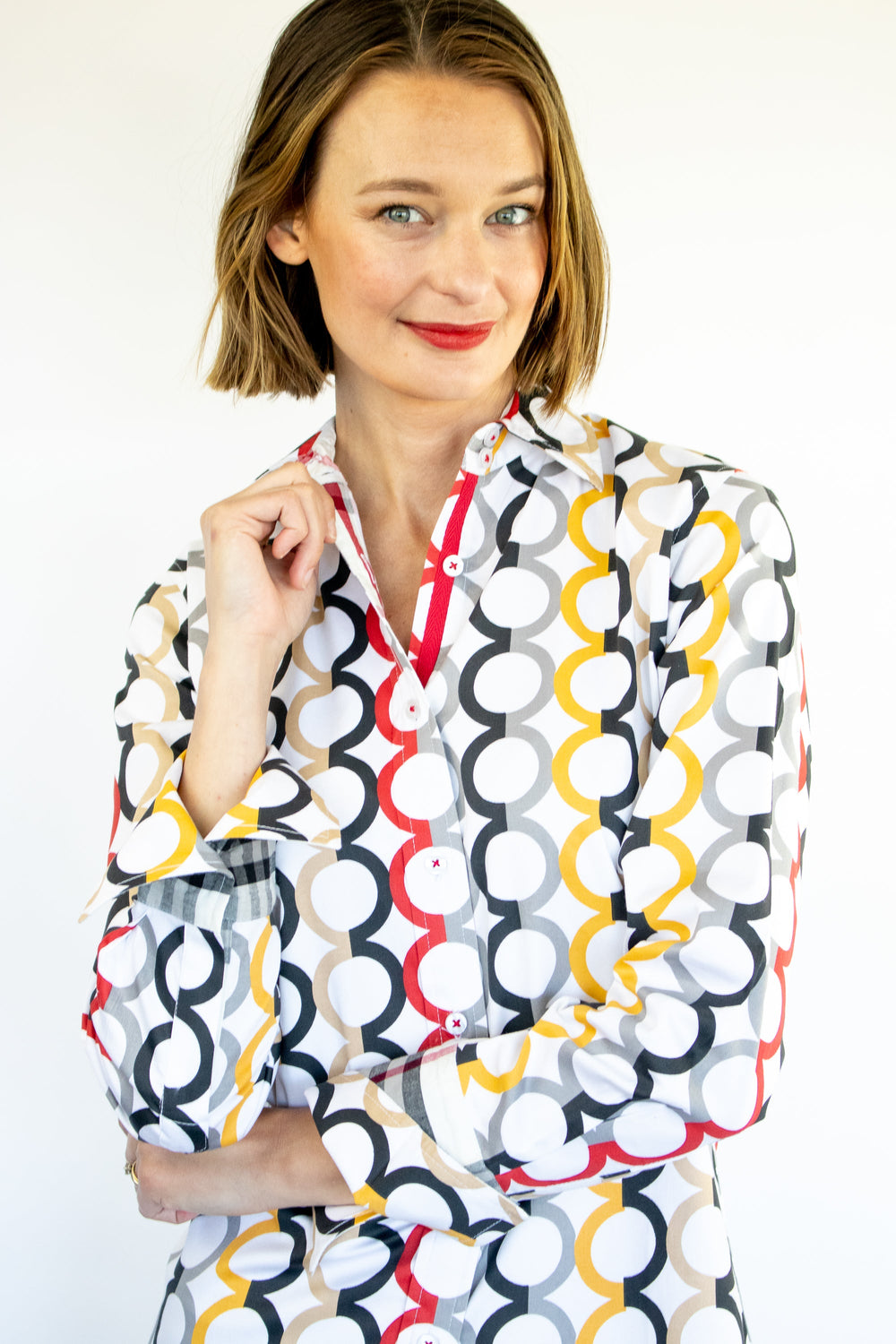 Dizzy-Lizzie Rome Long Sleeve Shirt - Fall Colors in Olympic Ring Print available at Barbara Katz