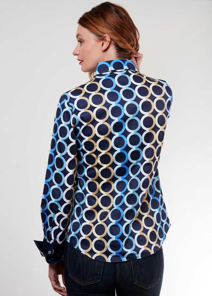 Dizzy-Lizzie Rome Long Sleeve Shirt - Navy Ground Olympic Print available at Barbara Katz