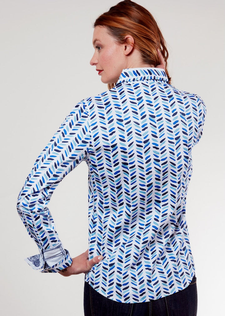 Dizzy-Lizzie Rome Long Sleeve Shirt - Blue Cross Hatch Design available at Barbara Katz