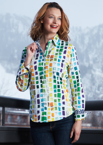 Dizzy-Lizzie Rome Long Sleeve Shirt - Jewel Motifs available at Barbara Katz