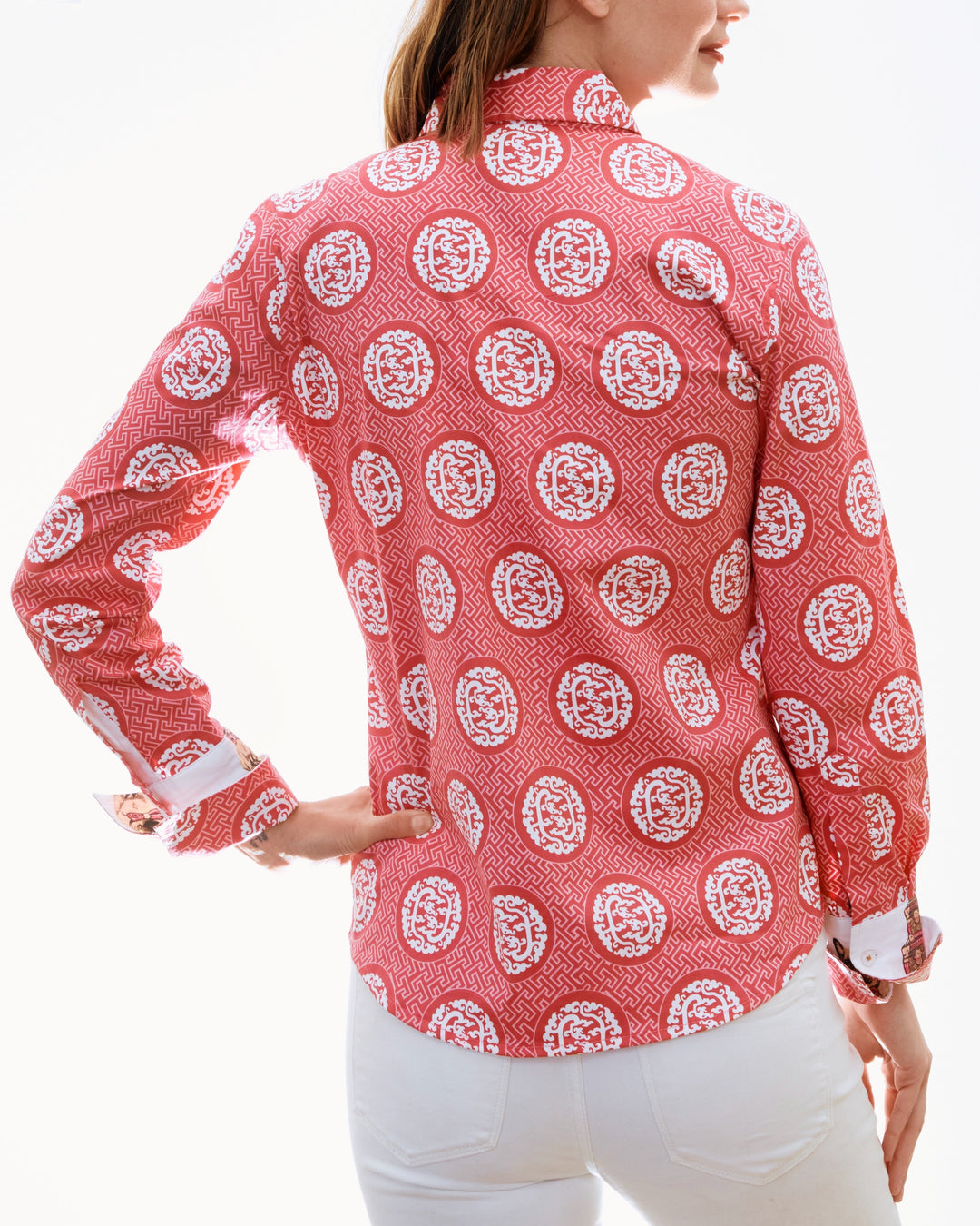 Dizzy-Lizzie Rome Long Sleeve Shirt - Pink Medallion available at Barbara Katz