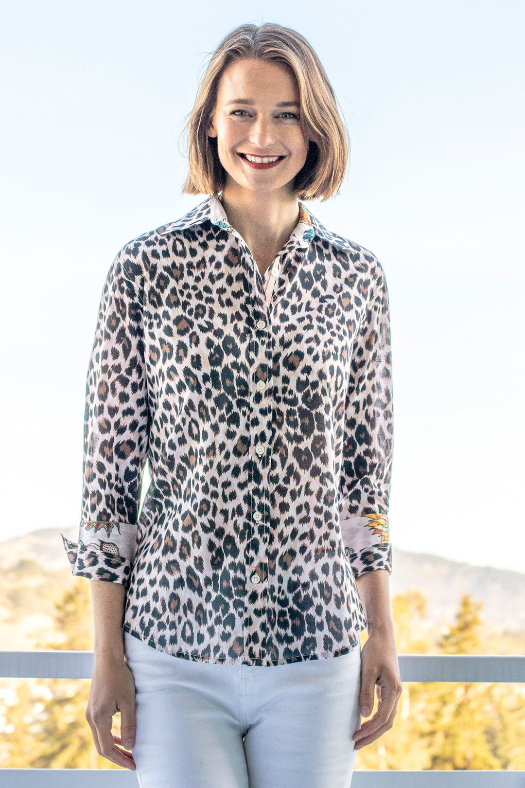 DIzzy-Lizzie Rome 3/4 Sleeve Shirt - Cheetah Print available at Barbara Katz