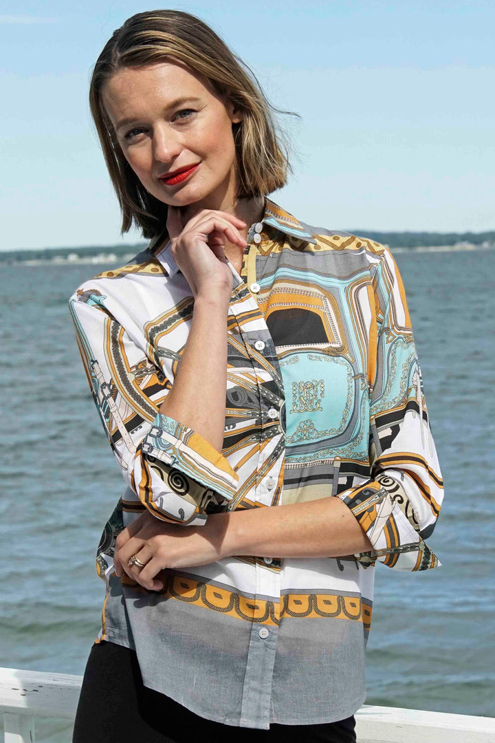 Dizzy-Lizzie Rome 3/4 Sleeve Shirt - Neutral All Over Print available at Barbara Katz