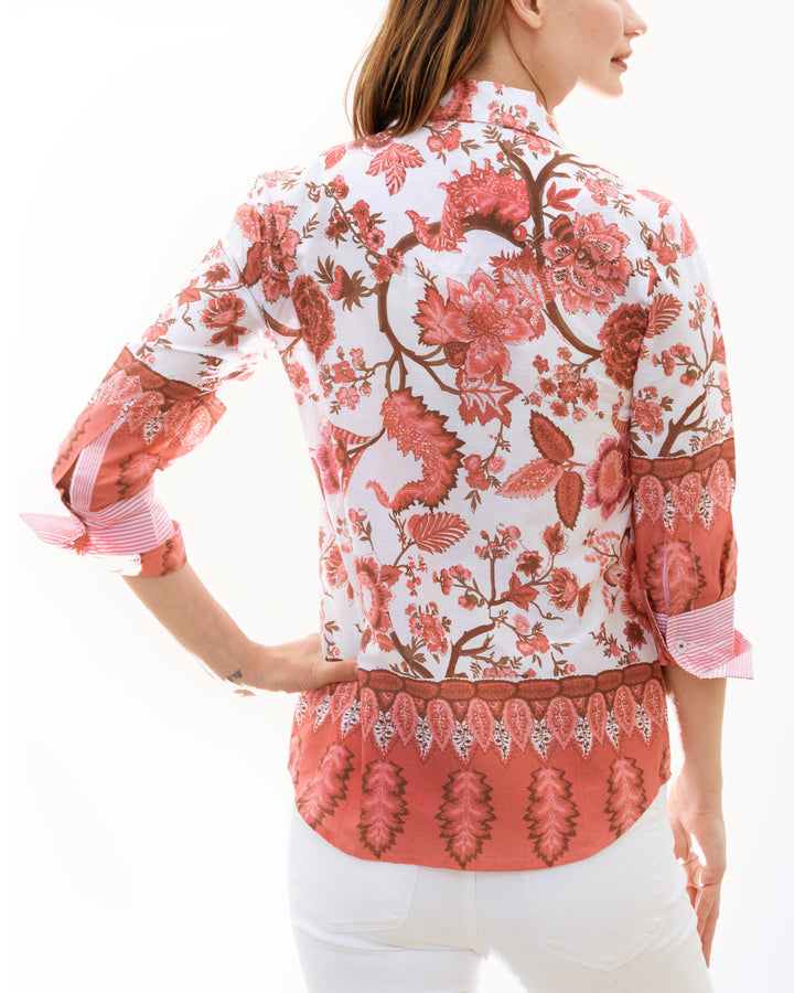 Dizzy-Lizzie Rome 3/4 Sleeve Shirt - Pink Border Print available at Barbara Katz