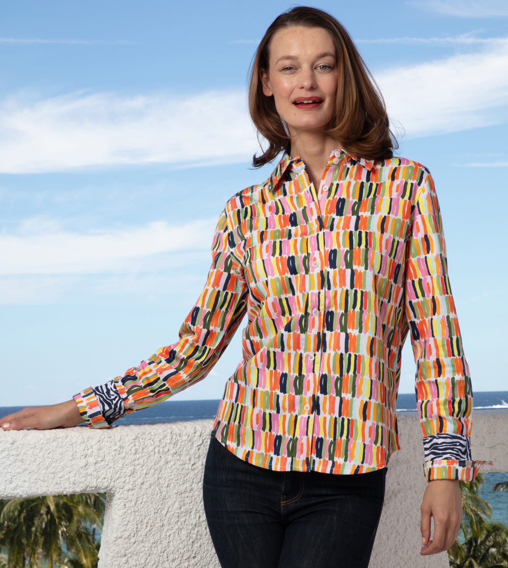 Dizzy-Lizzie Rome Long Sleeve Shirt - Paint Strokes available at Barbara Katz