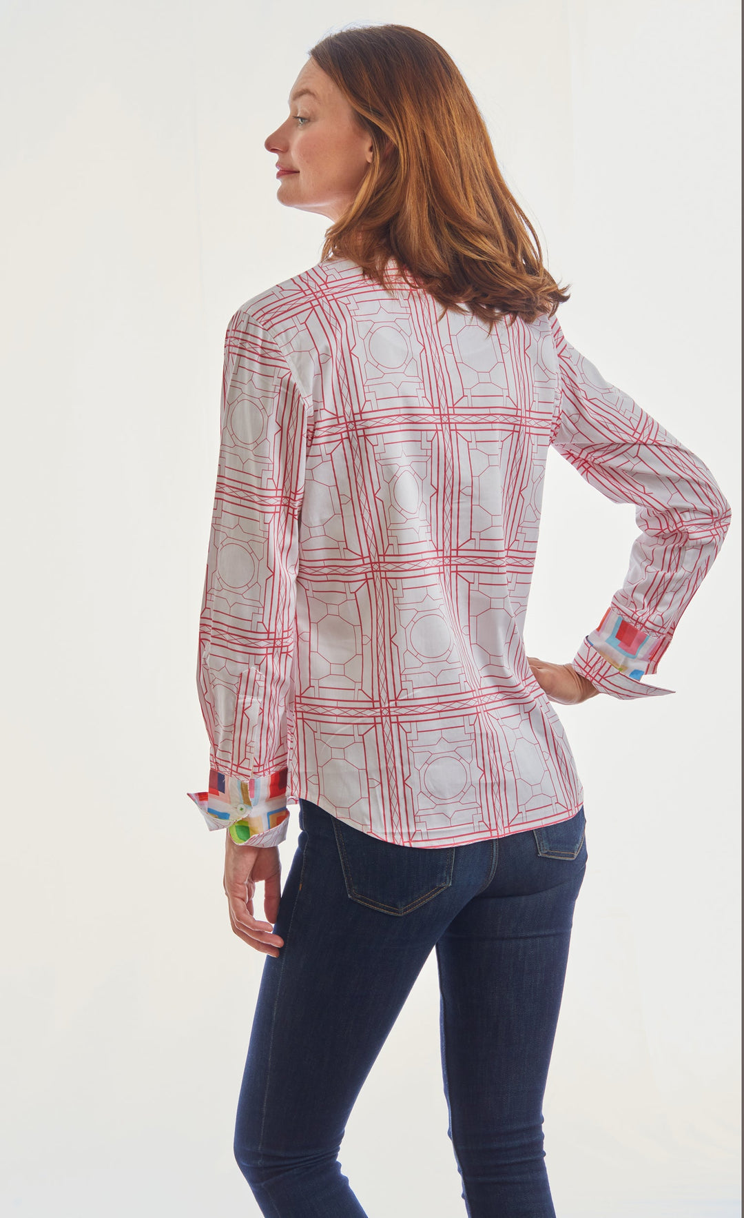 Dizzy-Lizzie Rome Long Sleeve Shirt - Pink White Geo available at Barbara Katz