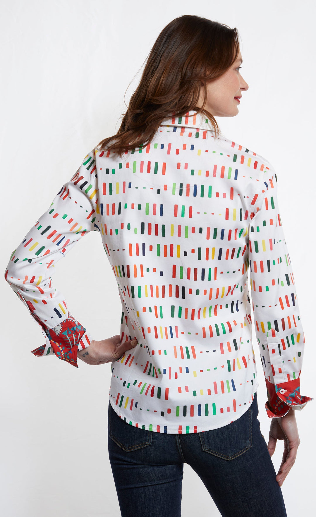 Dizzy-Lizzie Rome Long Sleeve Shirt - Multi Colored Paint Tabs On White Ground available at Barbara Katz