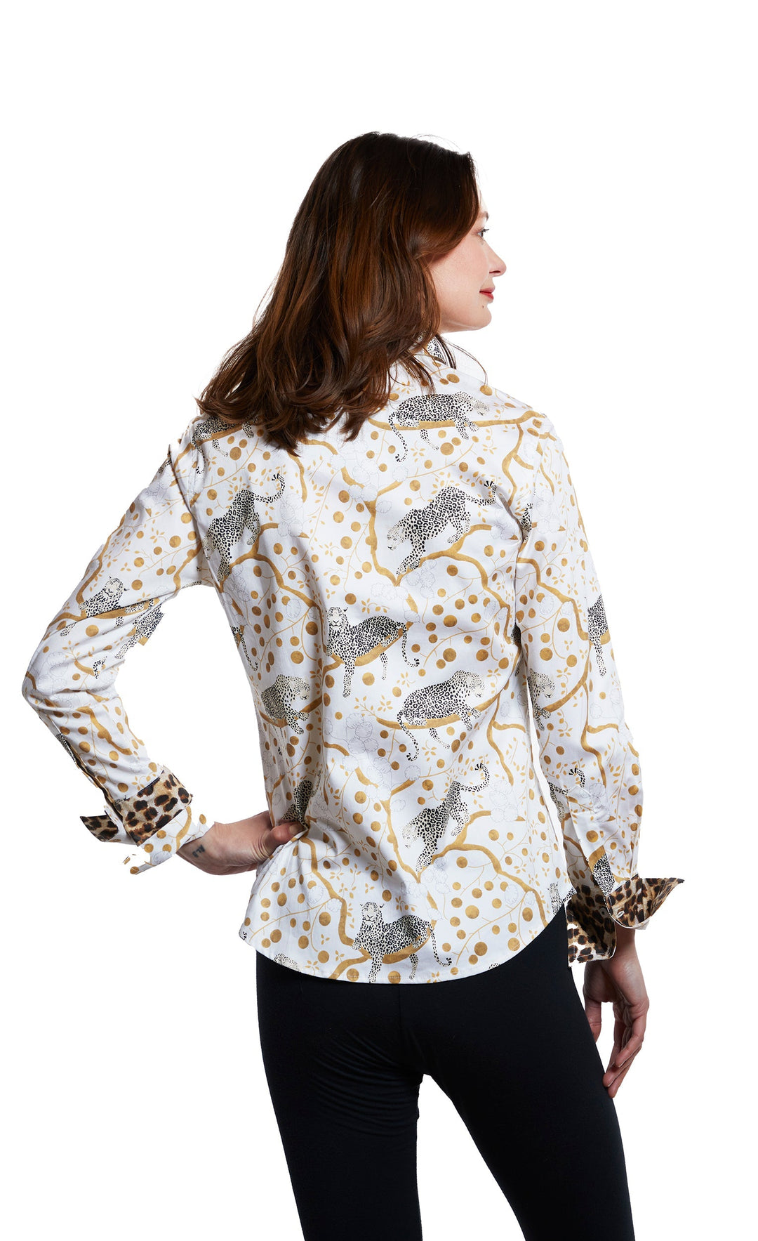 Dizzy-Lizzie Rome Long Sleeve Shirt - Sleepy Cheetahs In The Trees On A White Ground available at Barbara Katz