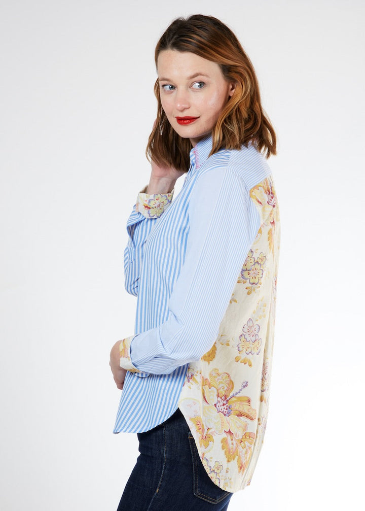 Dizzy-Lizzie Madison Shirt - Stripes and Antique Floral Print available at Barbara Katz