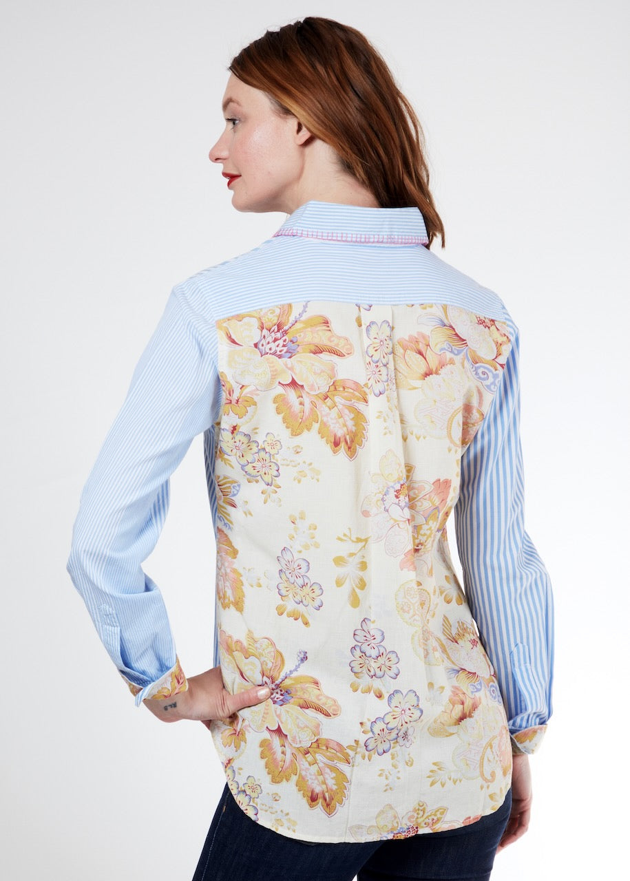 Dizzy-Lizzie Madison Shirt - Stripes and Antique Floral Print available at Barbara Katz