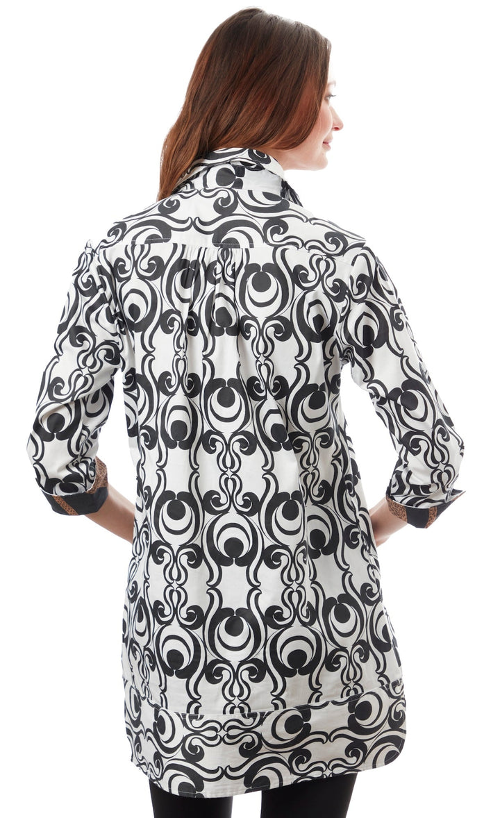 Dizzy-Lizzie Vail Tunic - Black White Geometric Print available at Barbara Katz