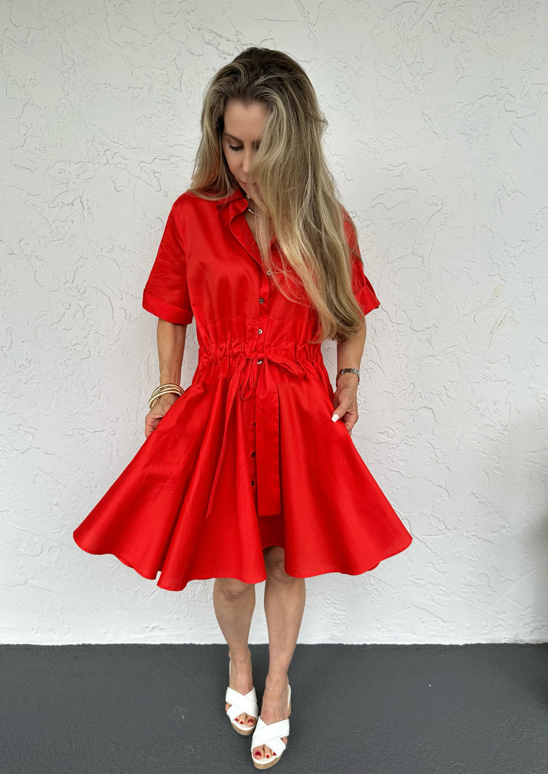 Harshman Meadow Drawstring Belt Dress - Poppy