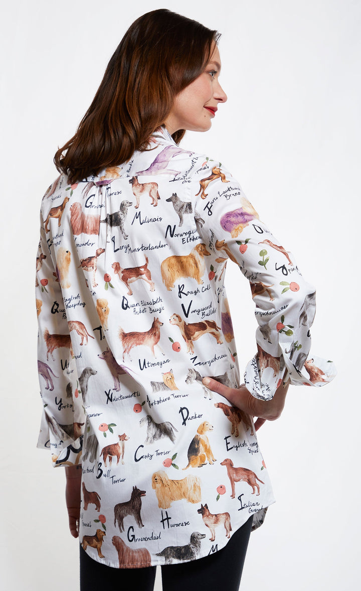 Dizzy-Lizzie Jackson Hole Tunic Boyfriend Shirt - Doggies And Their Pedigree Names Print available at Barbara Katz