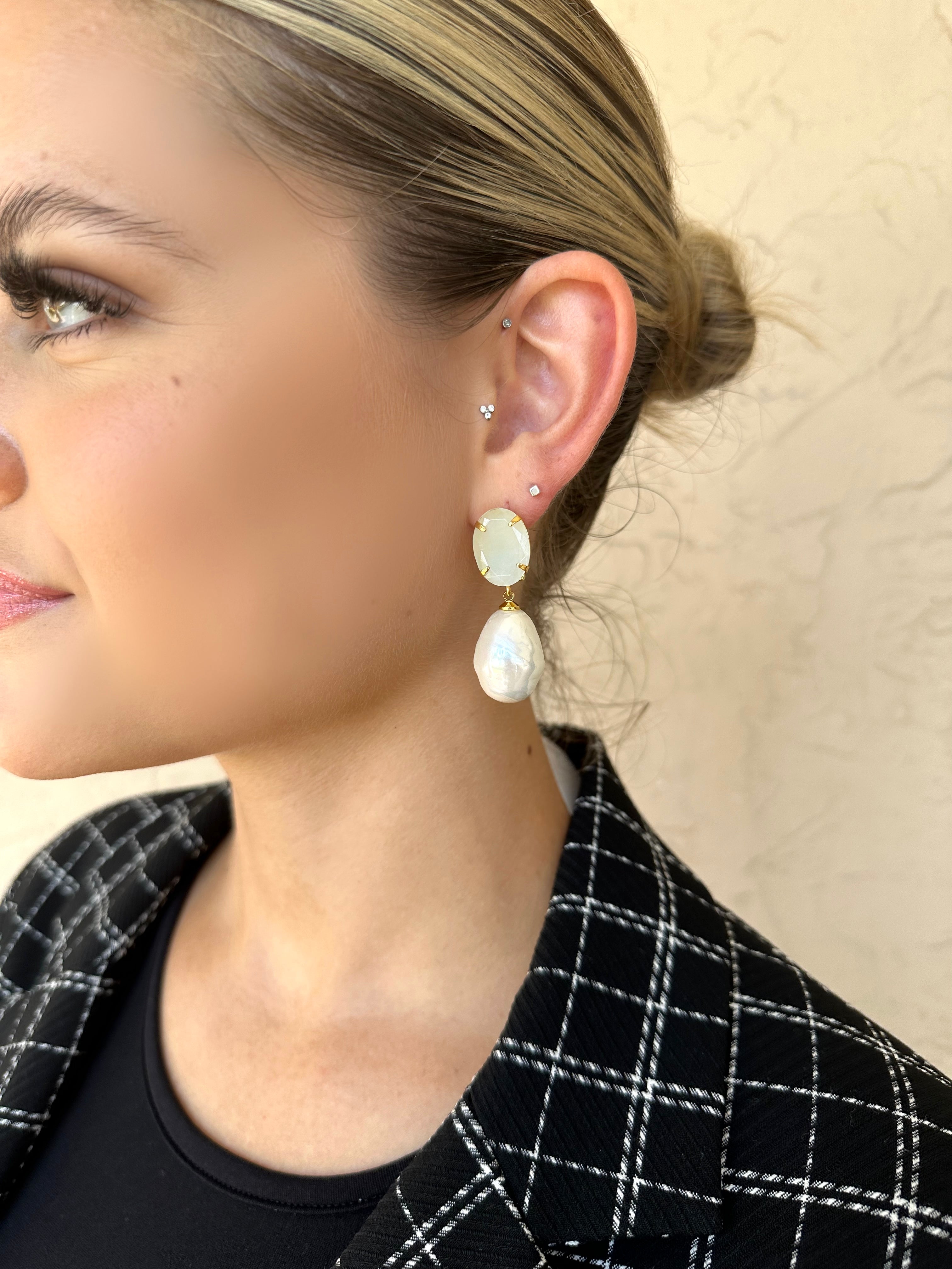 Mother of Pearl and Baroque Pearl Clip Earring Barbara Katz